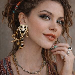 Vintage Lunch At The Ritz Harlequin Mask Earrings Articulated Comedy Theater